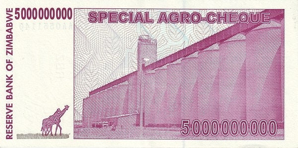 Zimbabwe 5 Billion Argo Cheque, 2008, Circulated