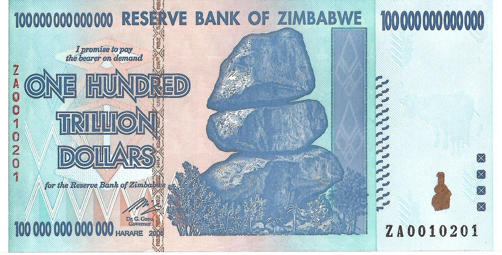 Zimbabwe 100 Trillion, 2008, P91, UNC - REPLACEMENT *ZA*