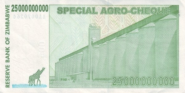 Zimbabwe 25 Billion Argo Cheque, 2008, Circulated