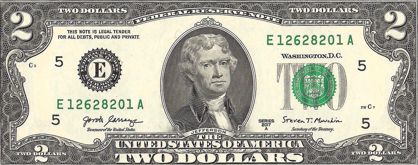 United States of America - USA 2 Dollars Banknote, 2017, UNC