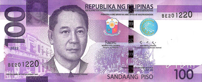 Philippines 100 Piso P 222,2022, UNC ( Without Horizontal Bars)