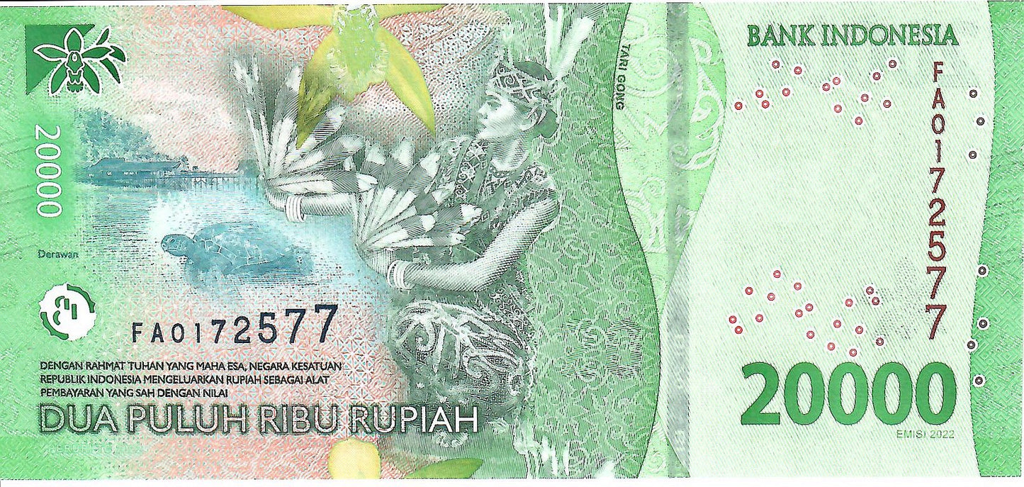 Indonesia 20,000 Rupiah Banknote, 2022, P-166, UNC