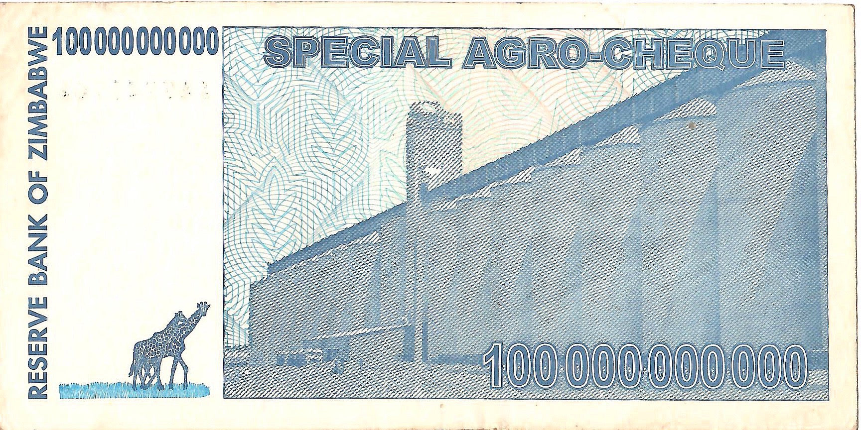 Zimbabwe 100 Billion Argo Cheque, 2008, UNC