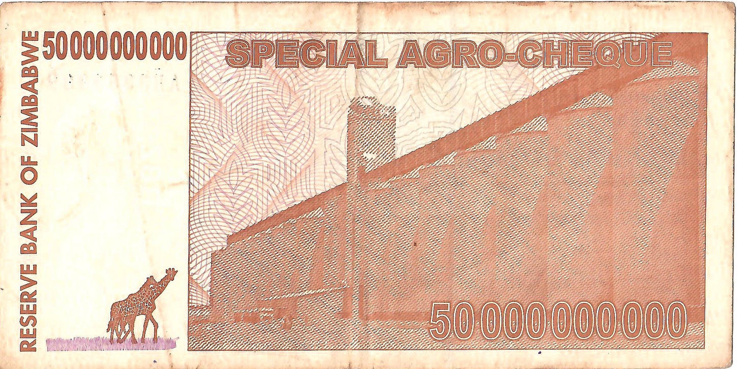 Zimbabwe 50 Billion Argo Cheque, 2008, Circulated