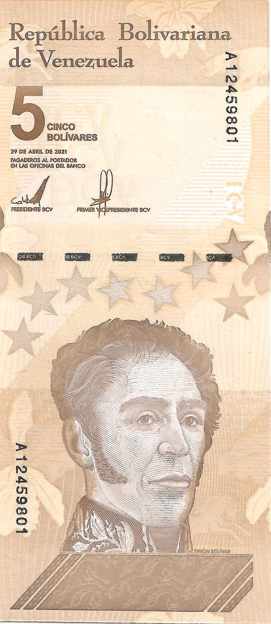 Venezuela 5 Bolivar (Digitales) Banknote, 2021, P-115, UNC