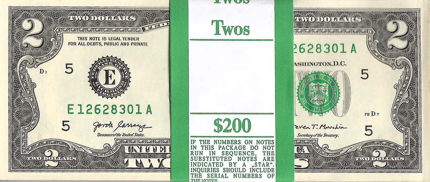 United States of America - 2 Dollars Banknote, 2017, UNC - 100 Pcs Bundle