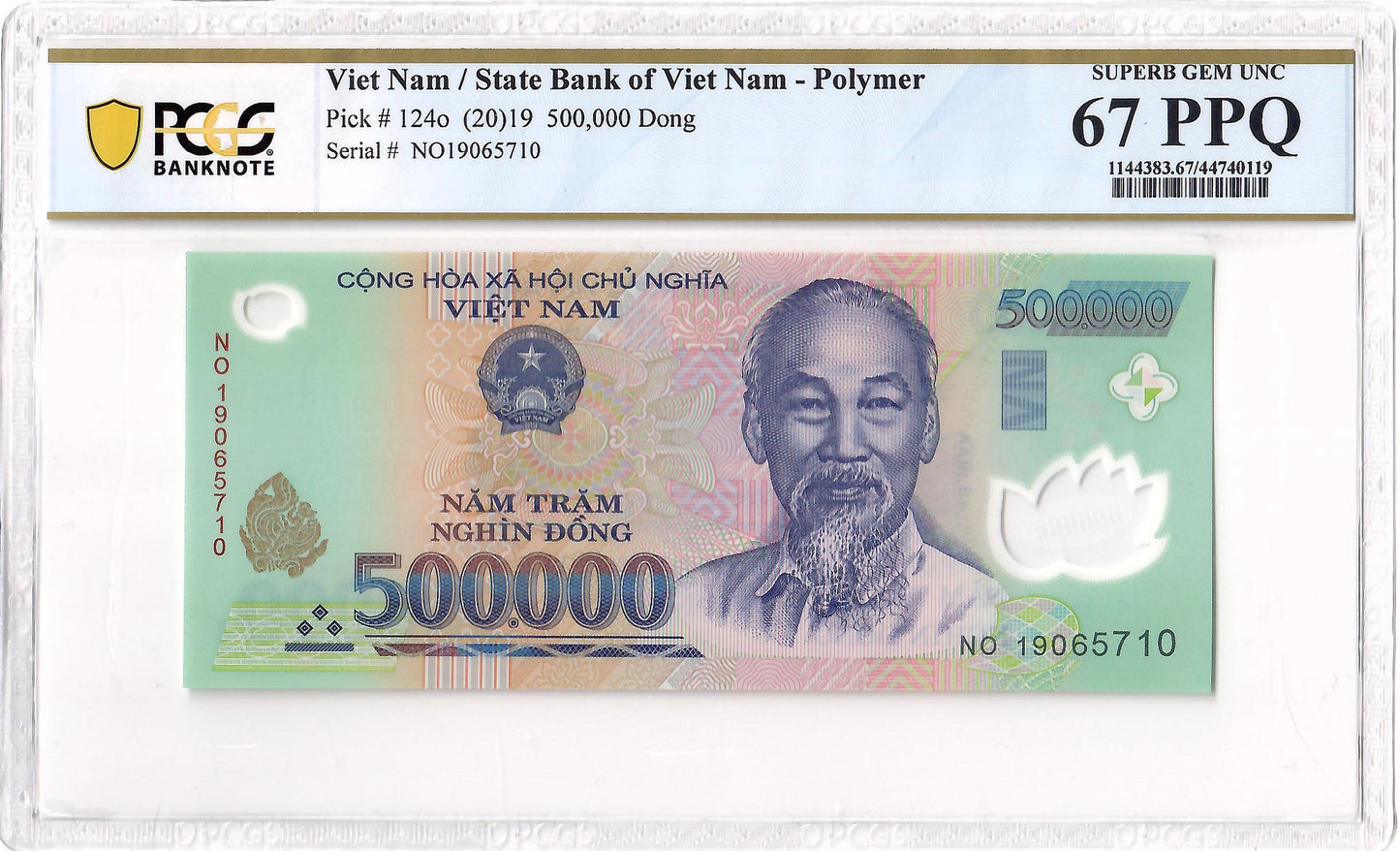 Vietnam 500,000 Dong Banknote, 2019, P-124o, UNC, Polymer - PCGS 67