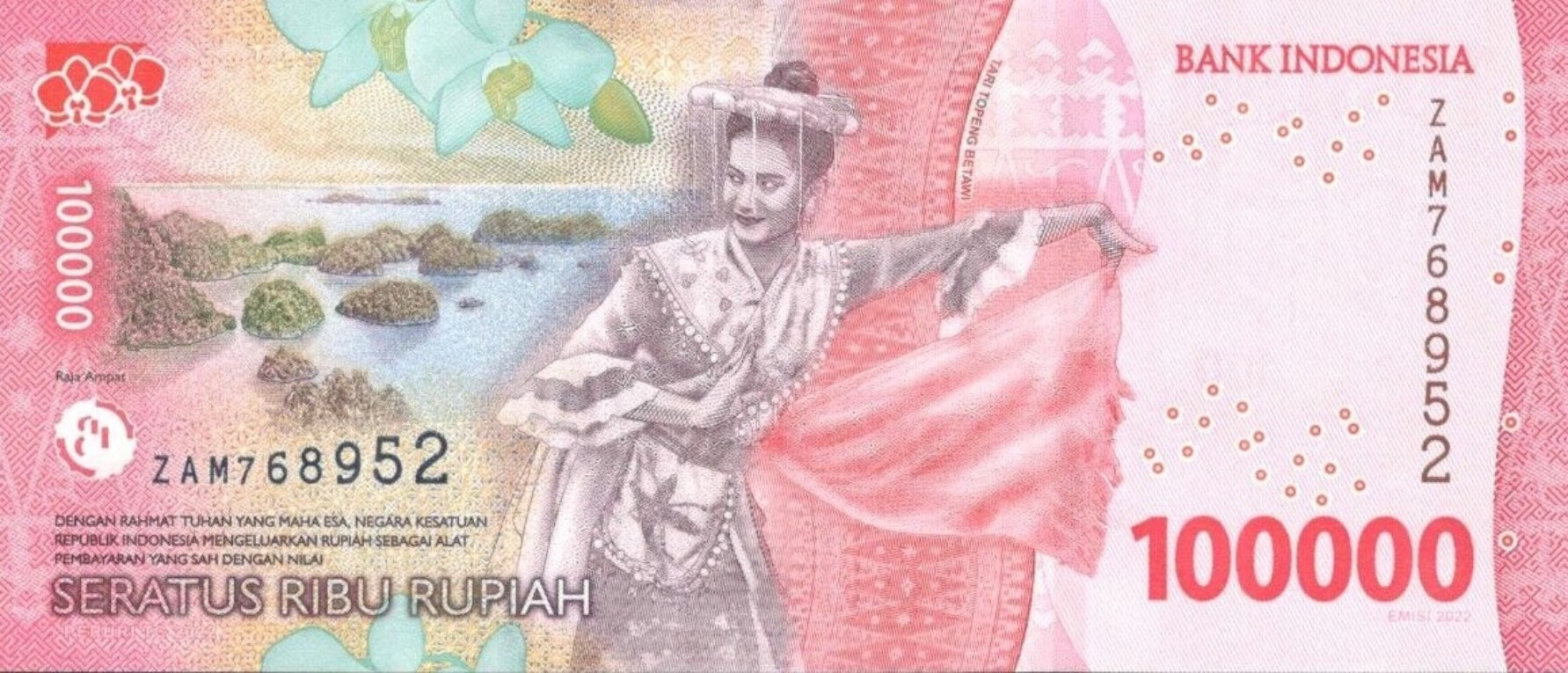 Indonesia 100,000 Rupiah Banknote, 2022, P-160e, UNC