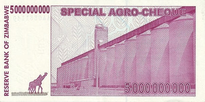 Zimbabwe 5 Billion Argo Cheque, 2008, Circulated